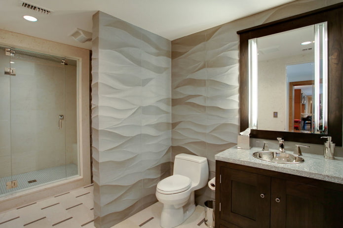 3D wall in the bathroom interior