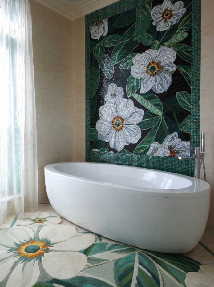 mosaic on the wall in the bathroom interior