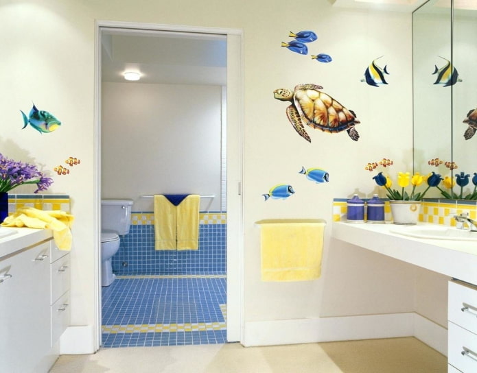 decorative wall stickers in the bathroom interior