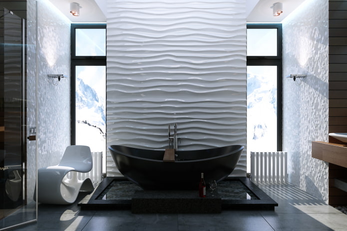 wavy wall in the bathroom interior