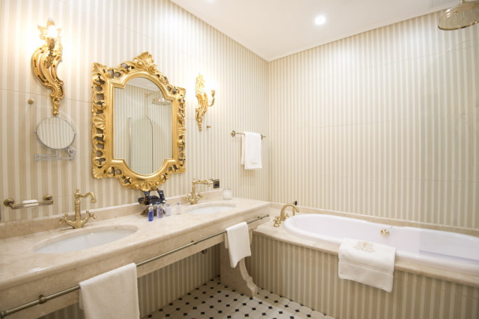 wall design in the bathroom interior in a classic style