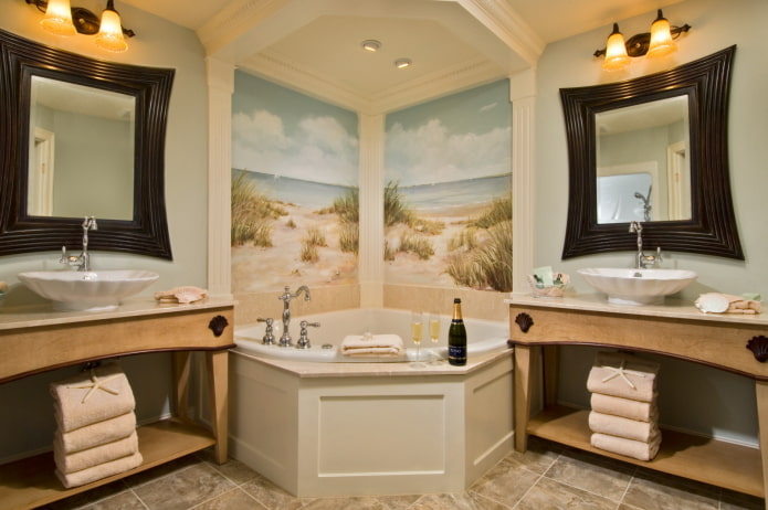design of the wall near the bathroom in the interior