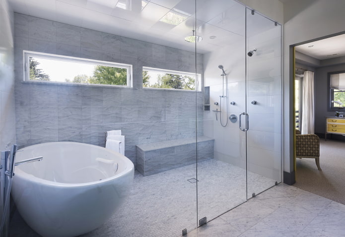 glass wall in the bathroom interior