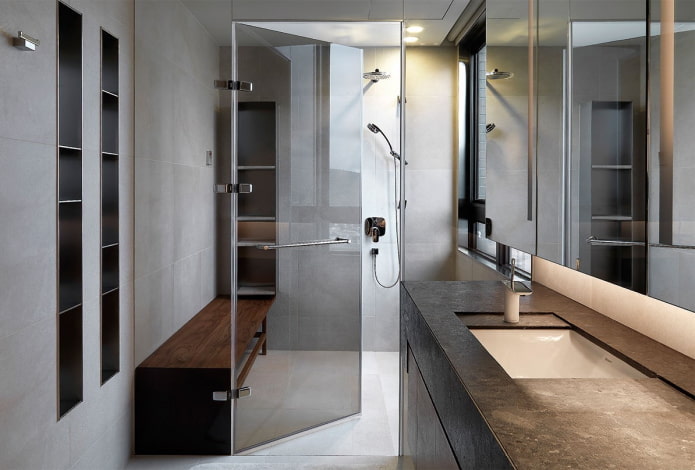 glass wall in the bathroom interior
