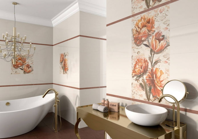 tiles on the walls in the bathroom interior