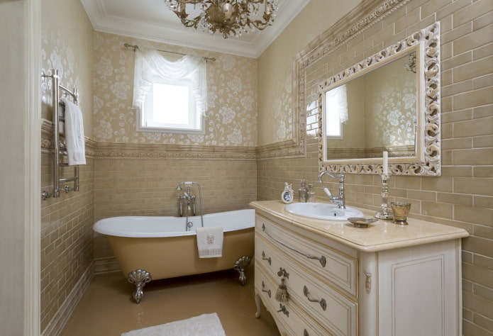 wall design in a bathroom interior in a classic style