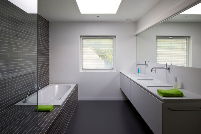 wall design in the bathroom interior in the minimalist style