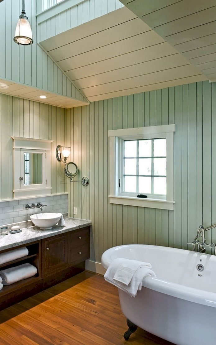 euro lining on the walls in the bathroom interior