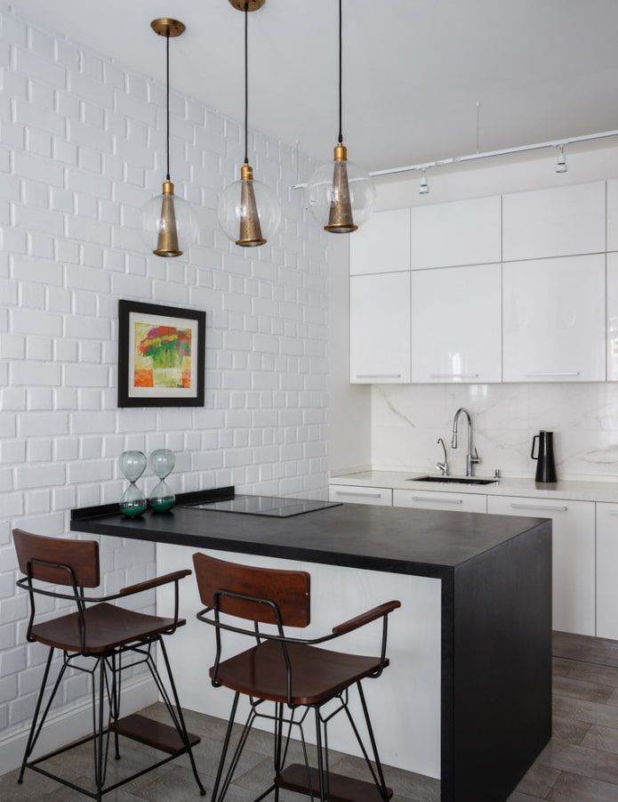 imitation brick wall in the kitchen