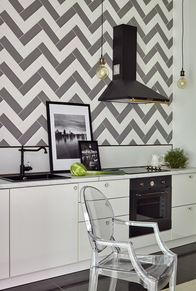 herringbone tiles on the apron