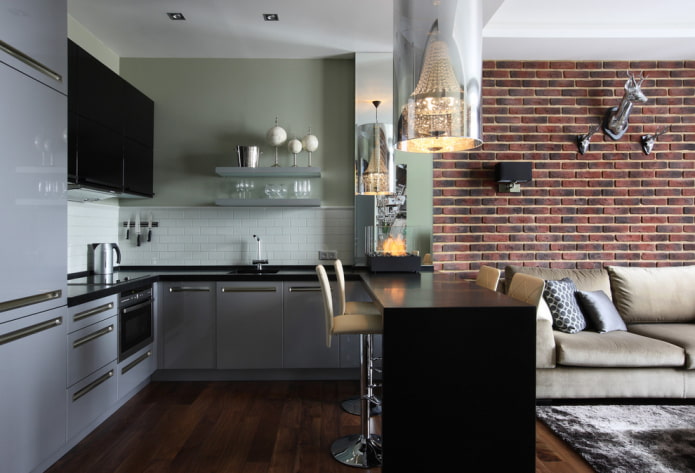 walls in the kitchen-living room