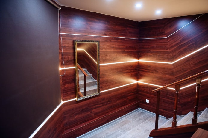 decoration of the hallway with MDF panels with illumination