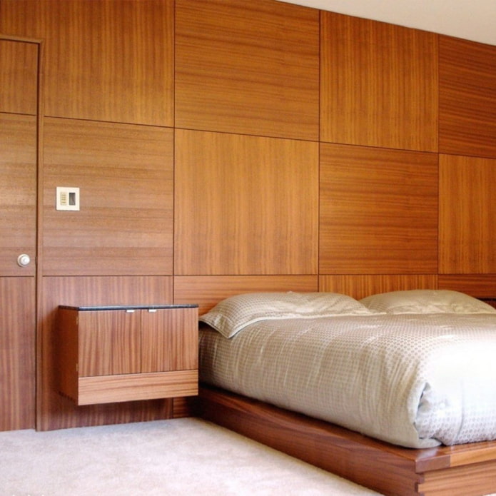 decoration of the bedroom with square MDF panels