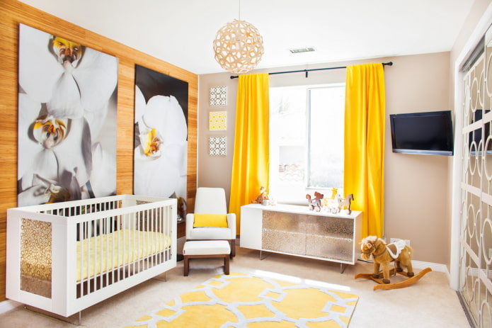 paintings on the wall in the interior of the children's room
