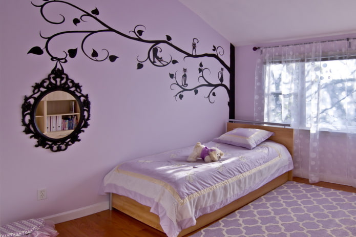 lilac walls in the interior of a nursery