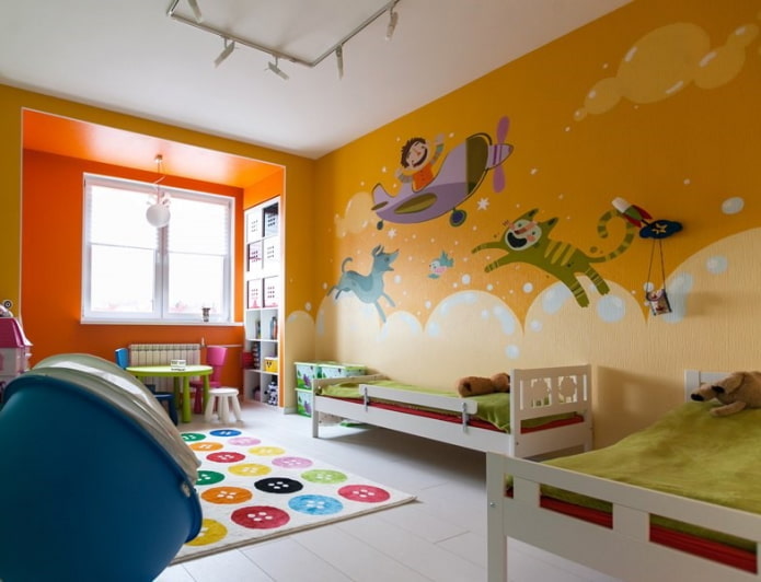 orange walls in the interior of the child's room