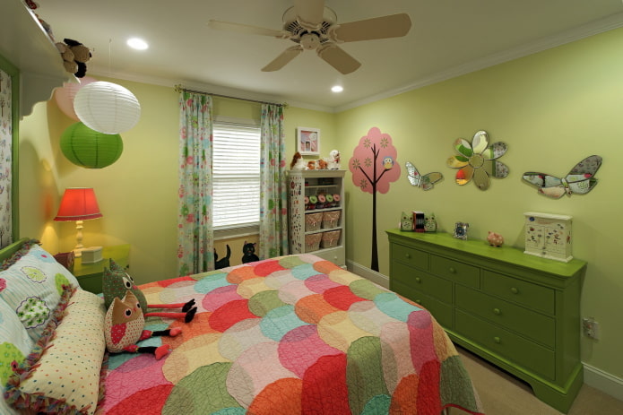 light green walls in the nursery interior