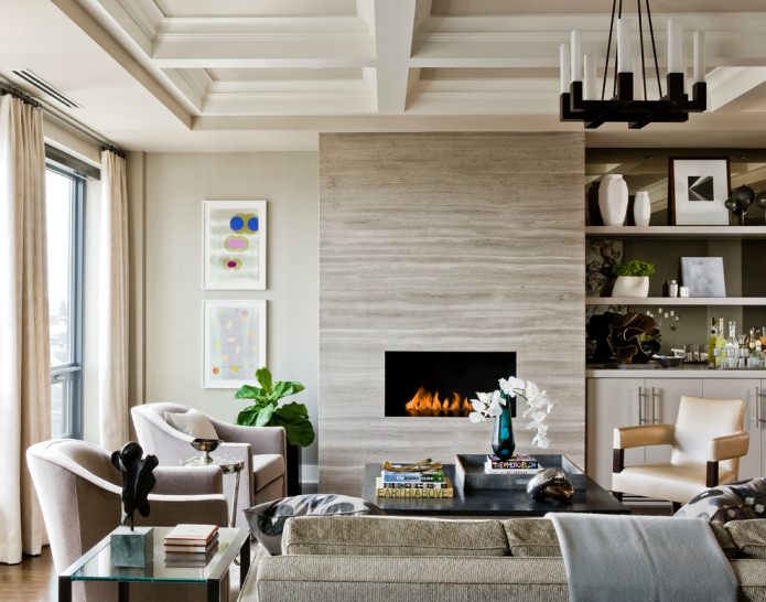 Wall near the fireplace