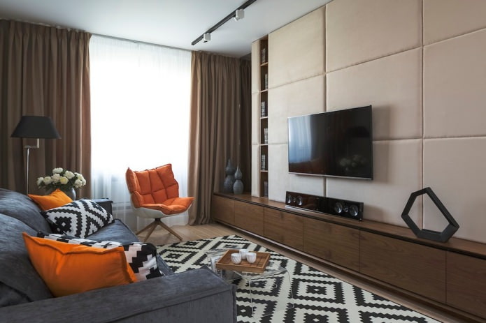 soft panels on the wall with a TV