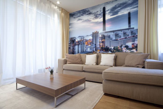 photo wallpaper in the living room