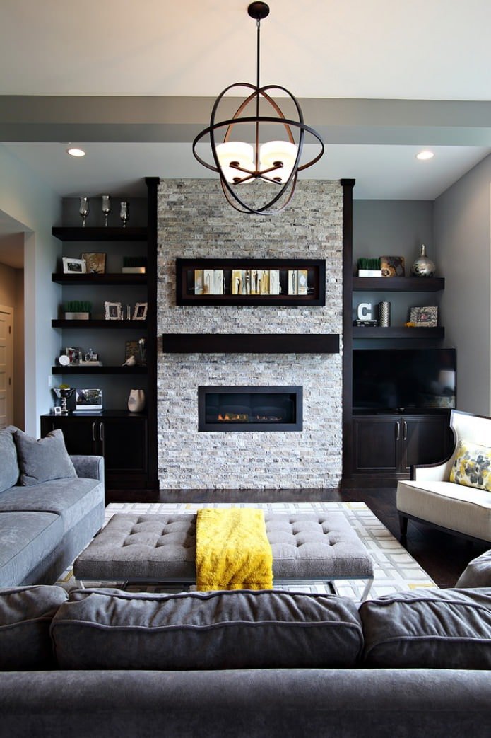 Fireplace finishing with decorative stone
