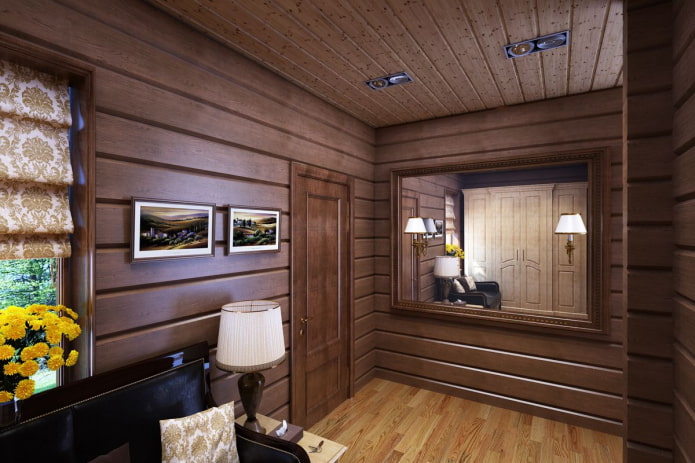 wooden walls in the interior of the corridor