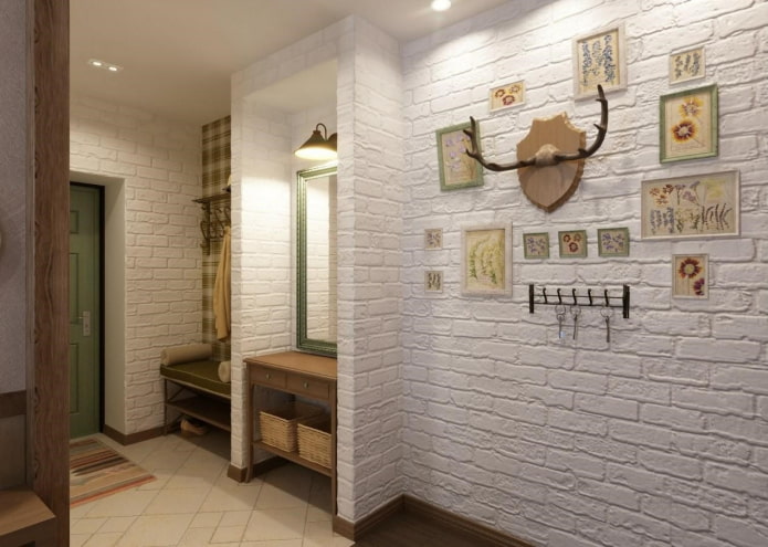 brick walls in the interior of the hallway