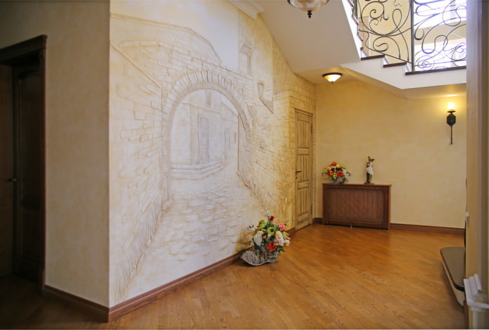 bas-relief on the wall in the hallway