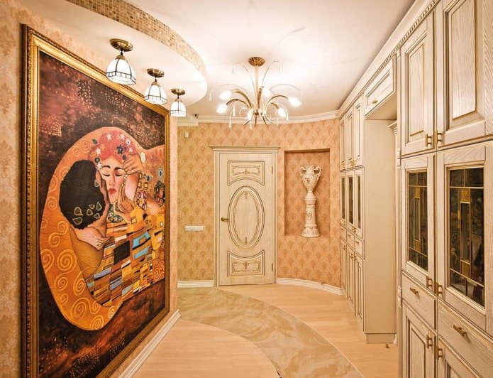 painting on the wall in the interior of the hallway