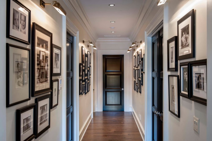 photos on the walls in the hallway