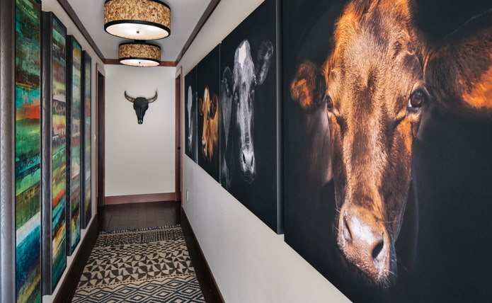 pictures on the walls in the hallway