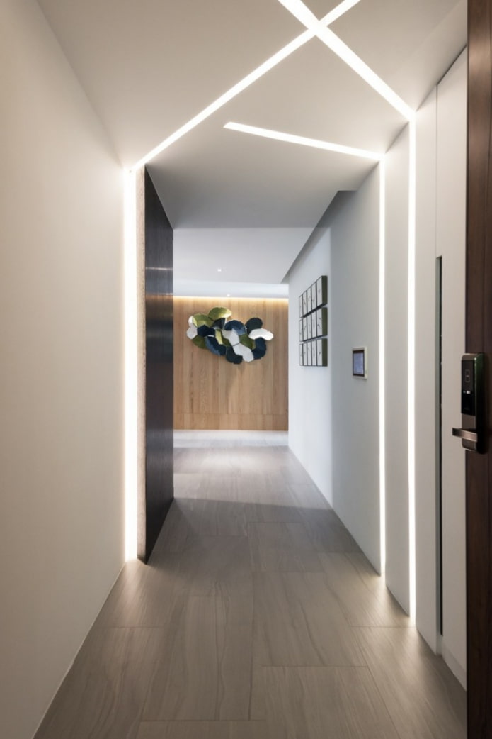 backlit walls in the interior of the corridor