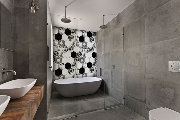 concrete-look tiles in the bathroom