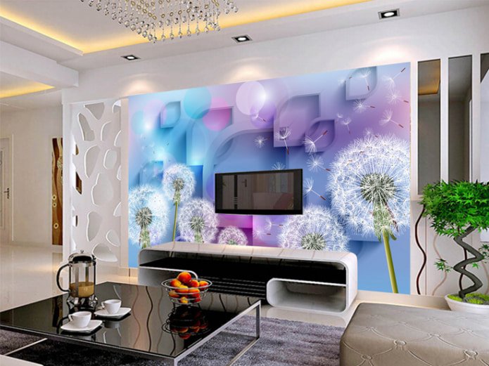 3D volumetric photo wallpaper with dandelions