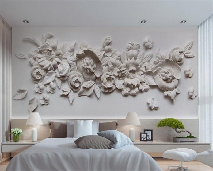 wallpaper with a three-dimensional image of flowers