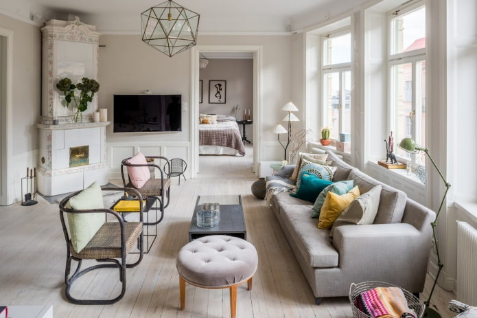 living room interior in eclectic style