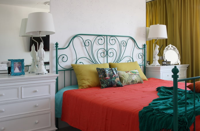 turquoise bed in the bedroom