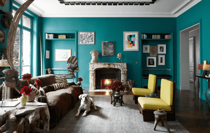 turquoise walls in eclecticism