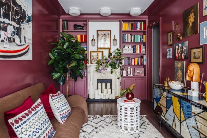 Burgundy shelving unit