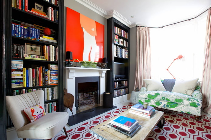 Living room with a red accent