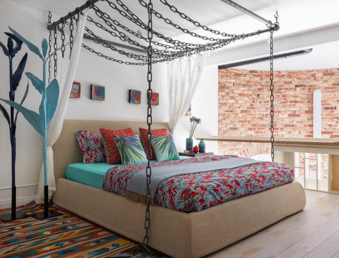 Bedroom in fusion style with loft elements