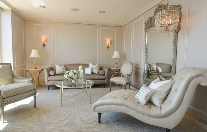 classic living room in light beige