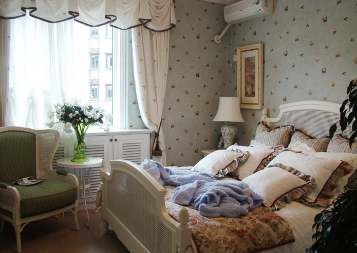 bedroom with country-style textiles