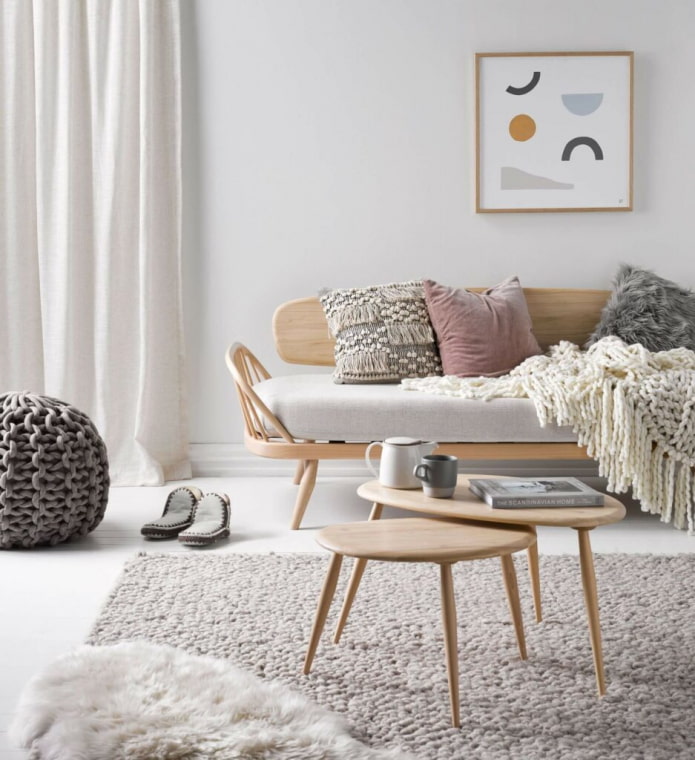 wooden sofa in the hall