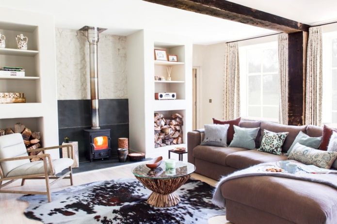 living room with a fireplace