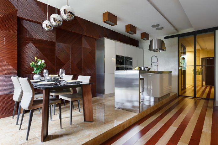 kitchen in beige and brown tones