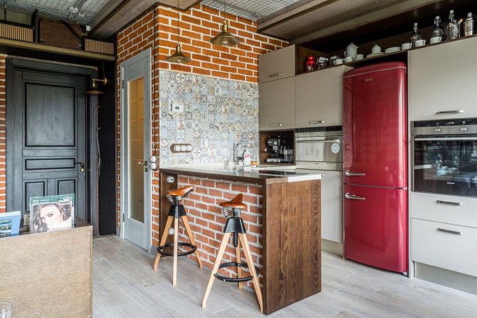 bar counter decorated with red brick