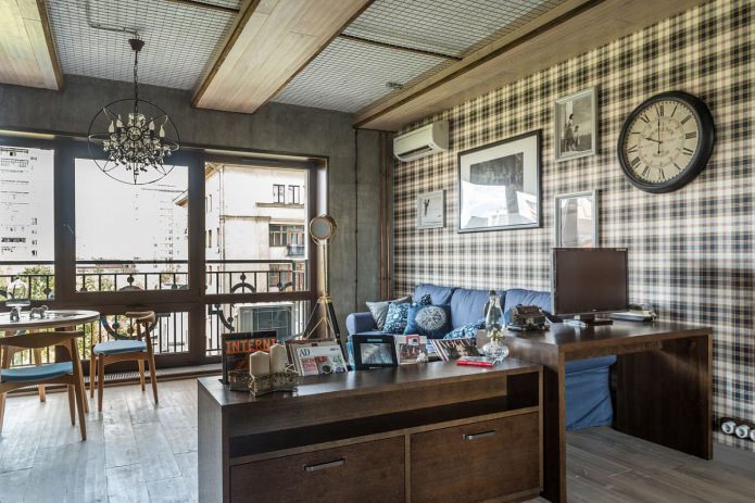 Interior of a small loft-style apartment of 33 sq. m.