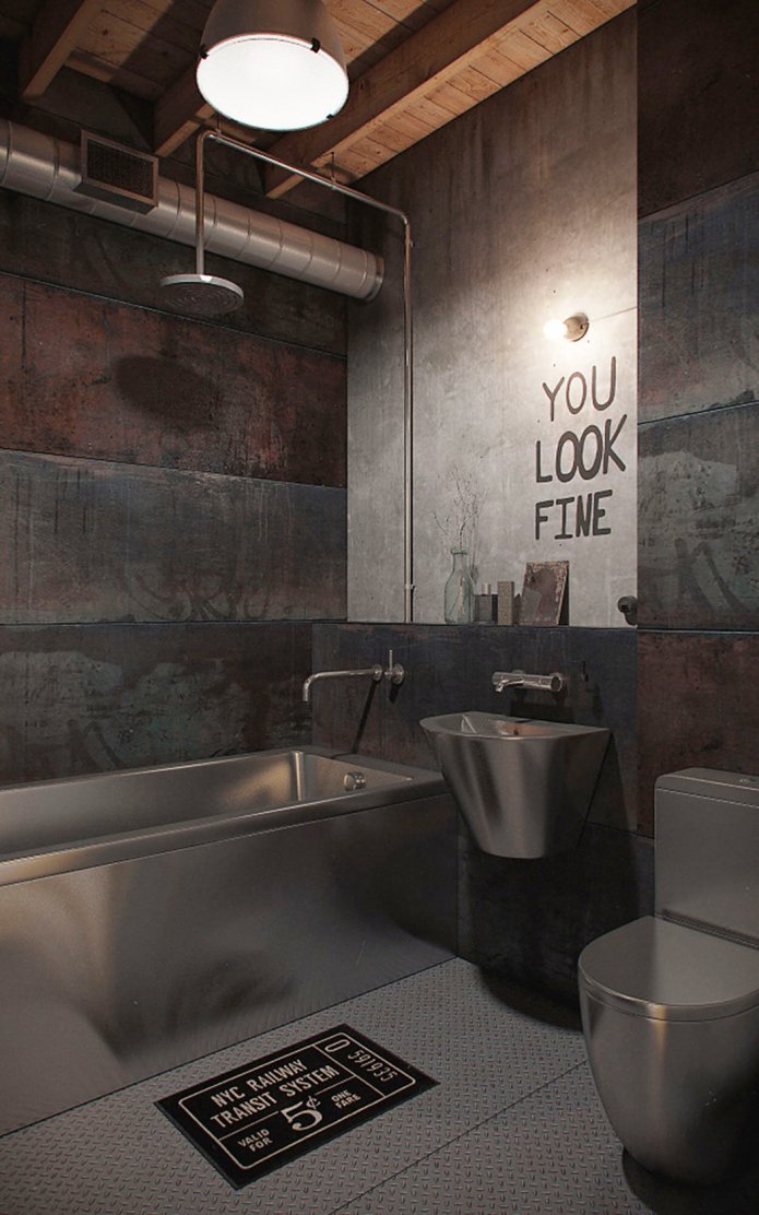lighting in the interior of a loft-style bathroom