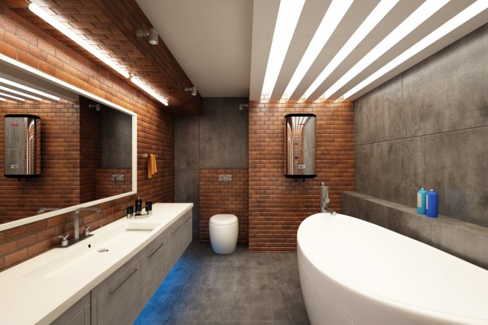 lighting in the interior of a bathroom in the loft style